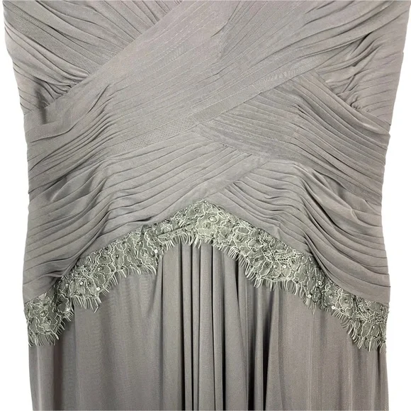 VM COLLECTION ILLUSION CAP SLEEVE RUCHED BUST BEADED FORMAL EVENING GOWN - Picture 10 of 16